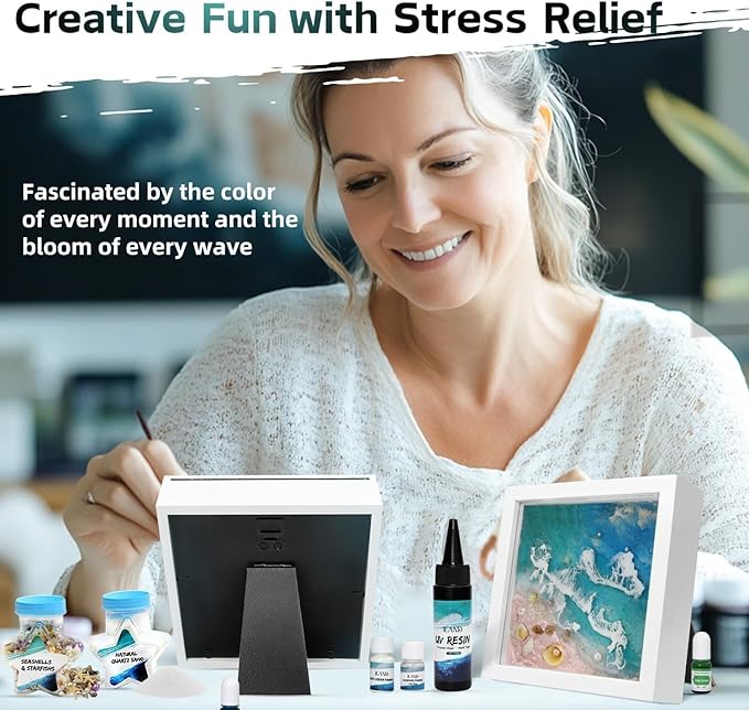 iLAND Crafts for Teens Adults Women Sea Resin Arts Kit for Beginners Beach Crafting Project DIY Costal Decor Making Set Craft Kit for Teens 14-16 Girls Crafty Gifts for Women Christmas Gift Romantic