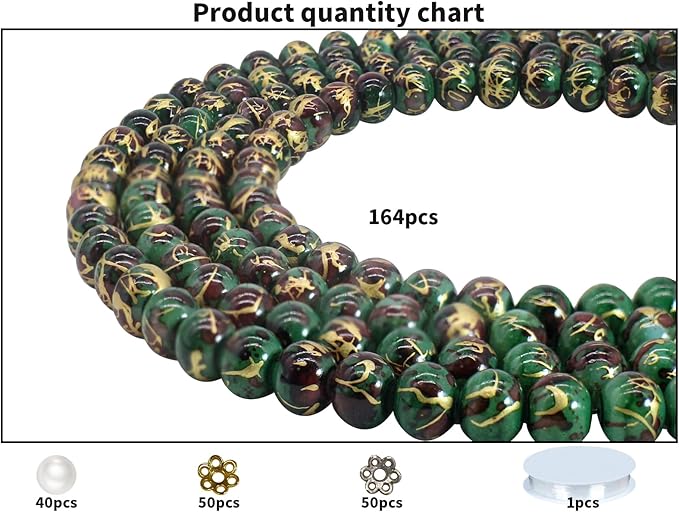 Pamir Tong 300PCS 10mm Green Glass Beads for Jewelry Making,Round Smooth Beads, Bracelet Space Loose Beads for Earring, Necklaces，Keychains, Lanyards, Garland -Adult Craft Supplies