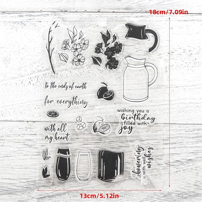Kettle Cup Lemon Stamps and Cutting Dies for Card Making DIY Transparent Silicone Clear Stamp and Metal Die Cuts Sets for Scrapbooking Paper Greeting Cards Decor Seals Craft Supplies