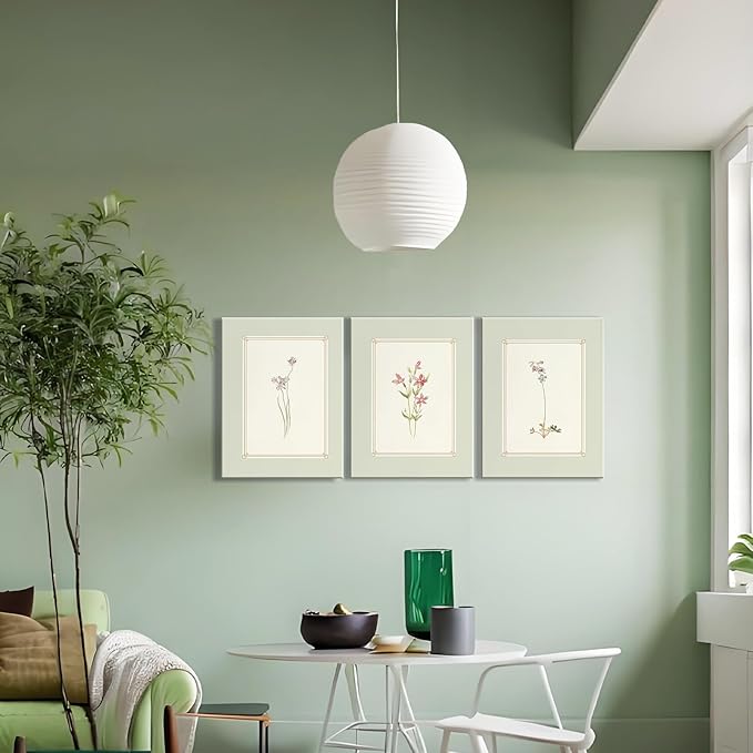 3pcs Framed Simple Vintage Floral Botanical Flower Wall Art Decor Canvas Print Natural Plant Artwork Wall Painting Poster Gallery Bedroom Living Room Office Decor 12x16 Inch Ready to Hang
