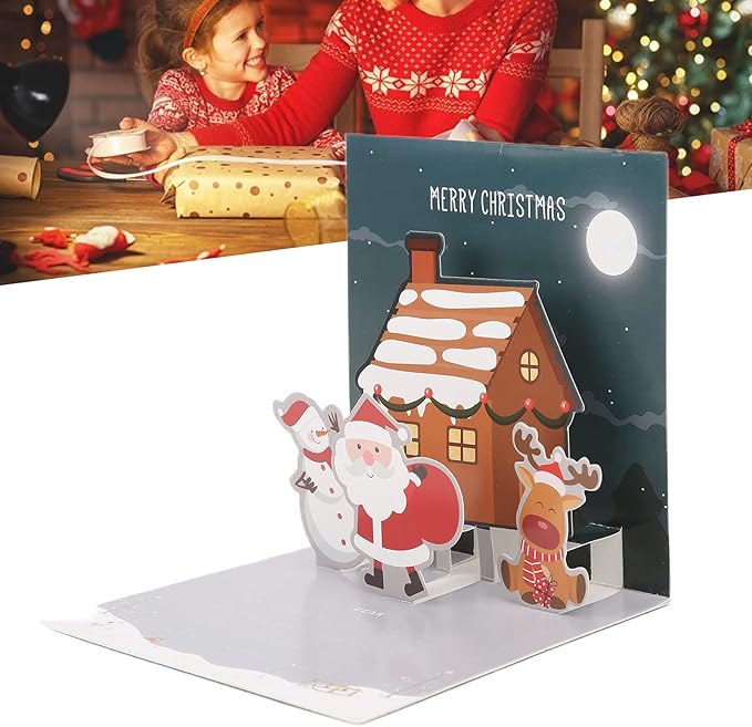 3D Greeting Cards,Christmas Party Card Sets,Greeting Three Dimensional Christmas Special Decorative Paper with Envelope Sticker (Type E)