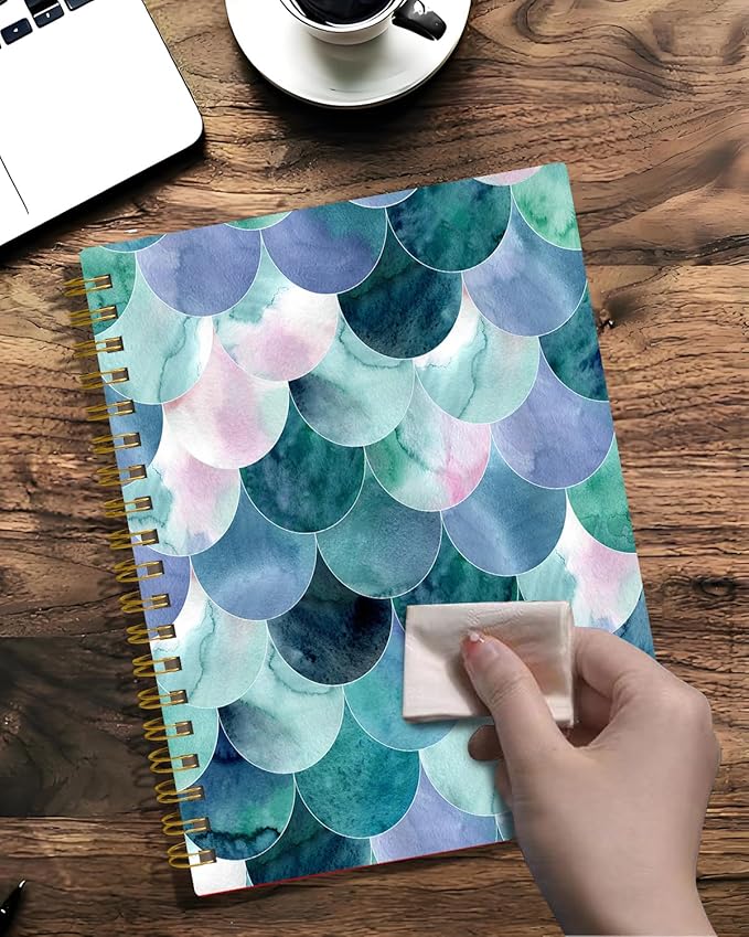 Spiral Journal Notebook,A5 Hardcover Lined Journals for Women 6 x 8.3 in,60 Sheets 120 Pages Thick Paper,Cute College Ruled Writing Notebook for Office Work School(Beautiful Green Mermaid Scales)