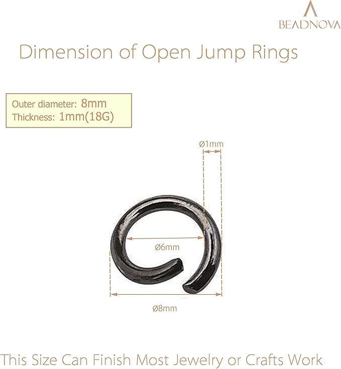BEADNOVA 8mm Open Jump Rings Gun Black Jump Rings for Jewelry Making and Keychains (300Pcs)