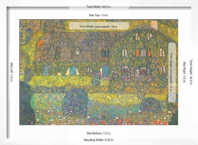 ART.COM Wall Art Print House in Attersee on White Frame by Gustav Klimt, 22" x 16"