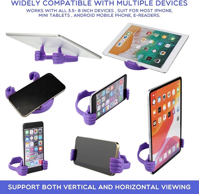 Yaomiao 8 Pcs Thumbs up Cell Phone Stands Universal Cell Phone Holder Flexible Mobile Phones Stand Adjustable Smartphone Stand Holder for Desk Offices Bedrooms Airplanes Travel(Purple)