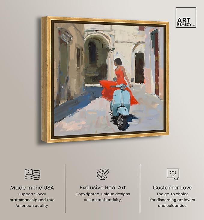 Art Remedy Venice Visits Canvas Classic Landscape Art, Gold Frame, 12" x 12"