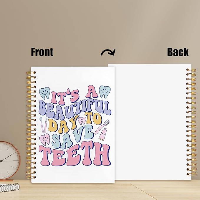 Dentist Gifts Notebook, Dental Hygienist Assistant Gifts Journal, Groovy It's A Beautiful Day To Save Teeth Spiral Notebook Journal for Note Taking, Dental Office Supplies, 5.5x8.3 Inch