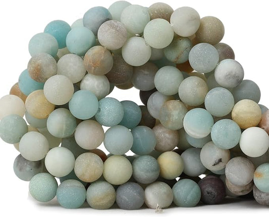 35PCS 10mm Natural Colorful Frosted Amazonite Gemstone Round Loose Beads Stone Beads for Jewelry Making DIY 1 Strand 15"