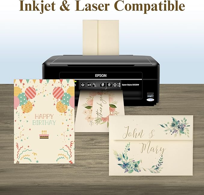 Ivory Blank Cards and Envelopes (Not-Folded), Goefun Cream Flat Note Cards 4.25 x 5.5 and A2 Envelopes Self Seal 100 Pack for Wedding, Invitations, DIY Notecards, Birthday & All Occasion