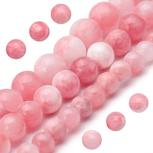 Youngbling Natural Gemstone Beads for Jewelry Making,8mm Pink White Jade Polished Round Smooth Stone Beads,Genuine Real Stone for Bracelet Necklace 15 Inch(Pink White Jade,8mm)
