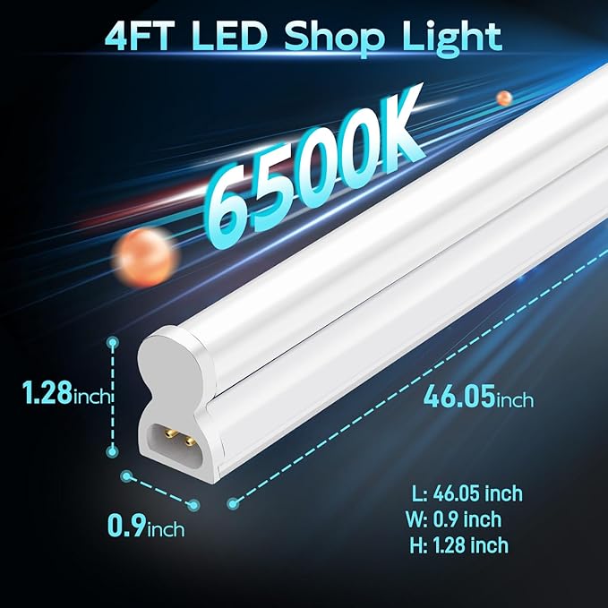 hykolity 10 Pack LED Shop Light 4FT, T5 Integrated Single Fixture, 22W, 2200lm, 6500K Super Bright White, Linkable Shop Light, Utility Shop Lights, Corded Electric W/Built-in ON/Off Switch