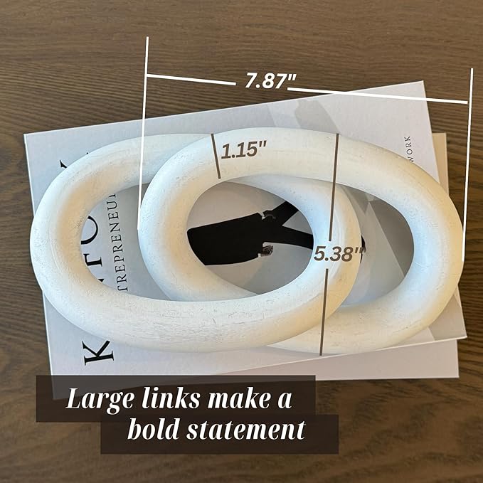 Product Elevations Wood Chain Link Decor – 13” White Wooden Decorative Object for Coffee Table Decor & Neutral Decor for Home – Modern Knot Accent for Shelf Styling, Books, or Housewarming Gifts