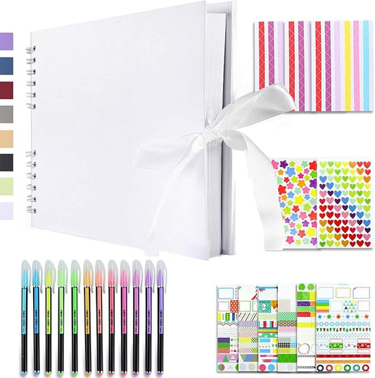 Vienrose Scrapbook Album 80 Pages, DIY Photo Album with Accessories, White Kraft Paper Memory Book for Wedding, Birthday, Travel, Christmas, Mother’s Day, 11x8 Inches