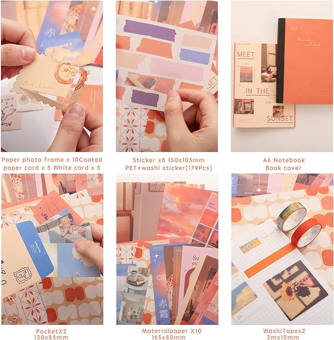 348 Pcs Scrapbooking Supplies Kit, Vintage Aesthetic Scrapbook Kit for Bullet Junk Journal, Stationery, A6 Grid Notebook, DIY Journaling Supplies, Birthday Craft Gift for Teen Girl Kid Women