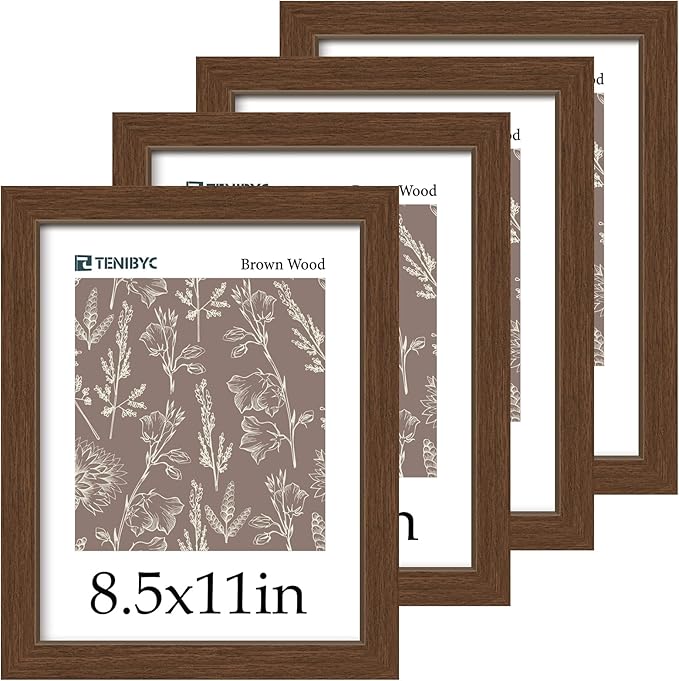Picture Frame 4 Pack - Solid Wood Poster Photo Frame - Woodgrain Series - Room, Office, Gallery, Studio Display - Wall Hanging