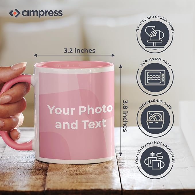 Personalized Mug, Custom Ceramic Mug with Photo and Text, 11oz, Pack of 5, Glossy Coffee Cup, Perfect for Christmas, Secret Santa or as Holiday Gift for Family or Friends, White/Pink