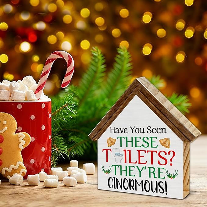 Funny Christmas Bathroom Decorations, Christmas Vacation Decor, Have You Seen These Toilets House Shaped Wooden Sign, Restroom Bathroom Decor for Table Shelf
