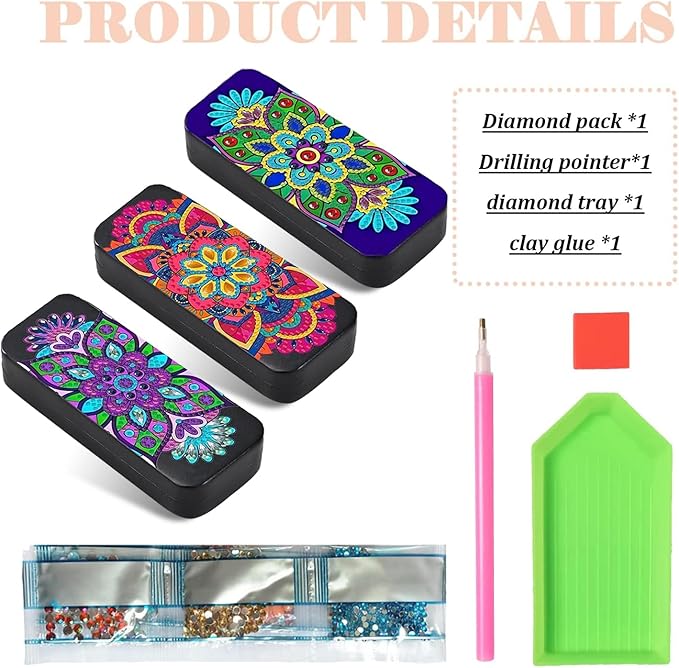 Leatrice 3pcs 5d Diamond Art Kits for Adults Small Diamond Painting Kit Gem Art Paint by Diamonds Dots Eyeglasses Case DIY for Beginner Women