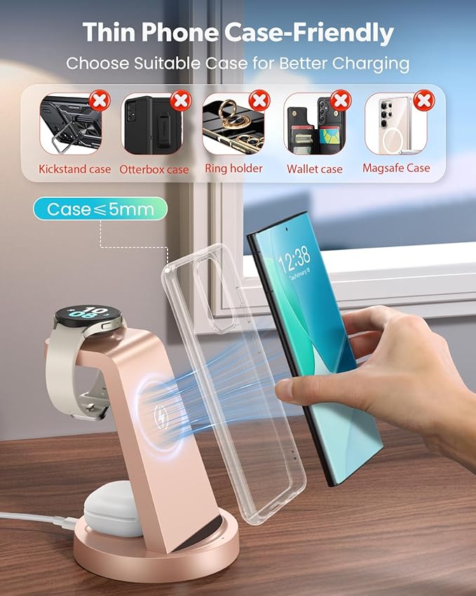 Wireless Charger for Samsung: 3 in 1 Wireless Charging Station for Samsung Galaxy Watch 8 7 6 5 4 3 Pro Classic Galaxy Buds - Charger Dock Stand for S25 S24 Ultra S23 S22 S21 Note Z Fold Android
