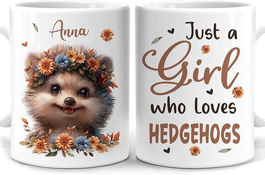 Hyturtle Personalized Cute Hedgehog Coffee Mug - Gift For Hedgehog Lover - Just A Girl Who Loves Hedgehogs - Hedgehog Gift For Women - Animal Lover Gift - Custom Coffee Cup Ceramic Mug 11oz - 15oz