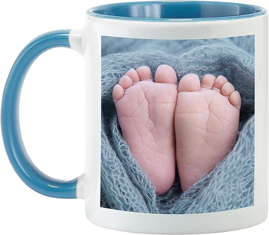 Let's Make Memories Personalized Photo Mug - Custom Coffee Mug - Your Photo - For Any Occasion - Birthday - For Him - For Her - For Friend - Couples -11oz- Light Blue Handle