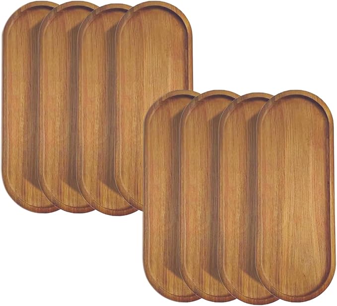 8Pack Wood Serving Trays 11.5x4 Inch Charcuterie Boards Oval Wooden Plates Wood Serving Platter Cheese Dinner Plates Bulk for Dessert Snack Bread Fruit Appetizer Dishes