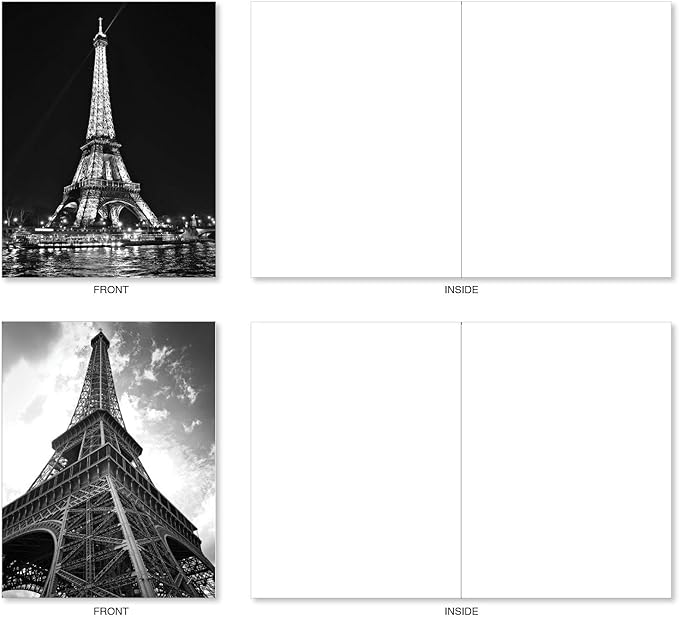 The Best Card Company - 20 All Occasion Blank Greeting Cards (4 x 5.12 Inch) - Monocolor Photos (10 Designs, 2 Each) - Towering Paris AM7028OCB-B2x10