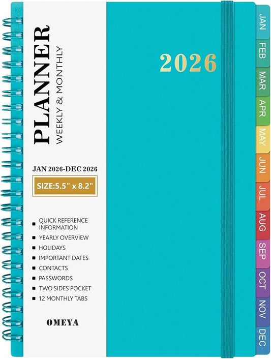 2026 Planner – 2026 Planner Weekly and Monthly: Jan. 2026 - Dec. 2026, 5.5" x 8.2", 2026 Calendar Planner with Monthly Tabs, Flexible Cover, Thick Paper, Inner Pocket for School Office Supplies(Green)