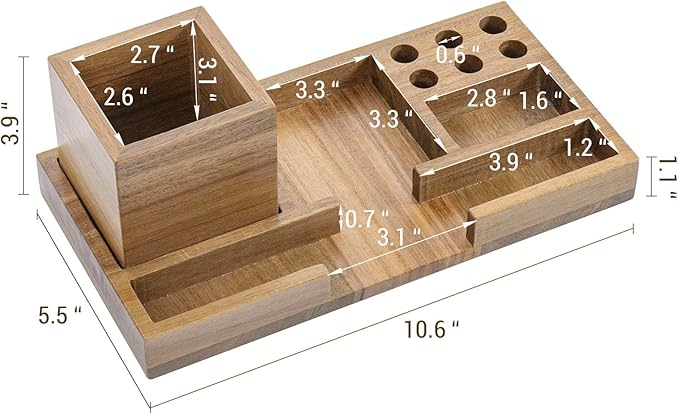 MyGift Acacia Solid Wood Desktop Stationery Holder - Sticky Note & Office Supplies Storage Tray - Organizing Desk Organizer for Office, Home, and Workspaces