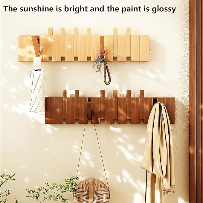 Wall Mounted Piano Key Hanger | Flip Style Hook | Entrance Wall Art Hook, Made of Oak Wood (3 Times Painted, 4 Times Polished) (LED Walnut, 6Hooks)