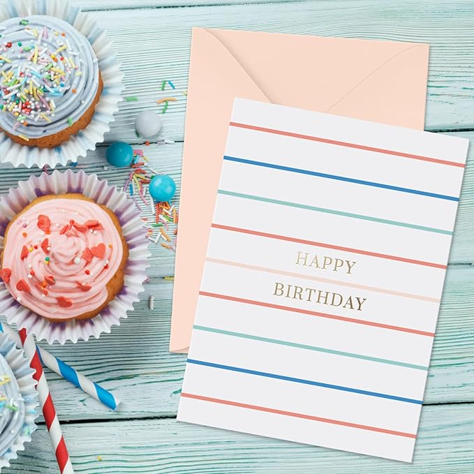 Set of 24 Gold Foil Bulk Birthday Cards Assortment – Bulk Happy Day pages with Envelopes Box Set – Assorted Blank celebration sheets for Women, Men, and Kids in a Boxed Card Pack