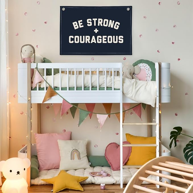 Motivational Quotes Boys Room Decor，Be Strong Courageous Joshua 1:9 Bibie Nursery Playroom Wall Decor,Classroom Must Haves, Teen Dorm Toddler Wall Hanging Canvas Banner 30x20 bestrong