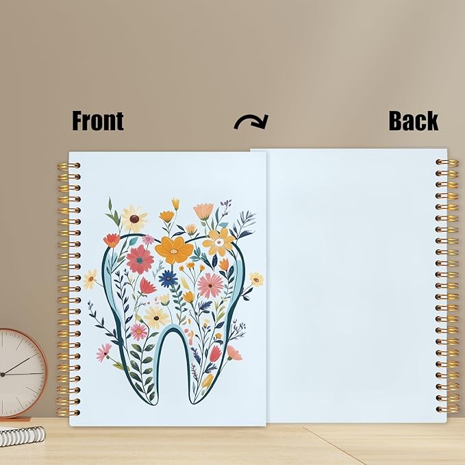 WUCHJ Dentist Gifts Notebook Journal, Dental Assistant Office Gifts for Women, Blue Floral Tooth Dental Spiral Notebook Journal for Note Taking, Dentist Office Supplies, 5.5x8.3 Inch