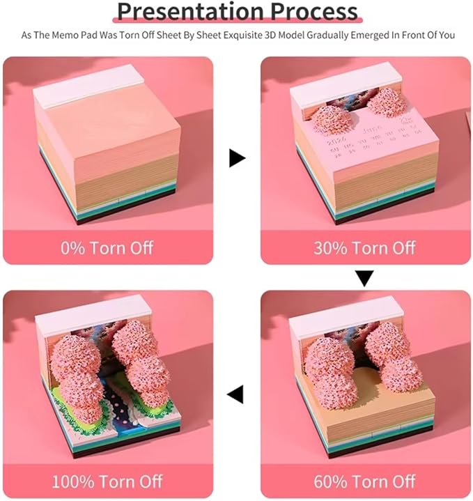 Time Piece Calendar 2026,3D Tree Tear-Away Memo Pad Creative Desk Calendars,3D Notepad Paper Carving Art Sticky Notes,3D Calendar 2026 Suitable for Room and Office Desktop Decoration