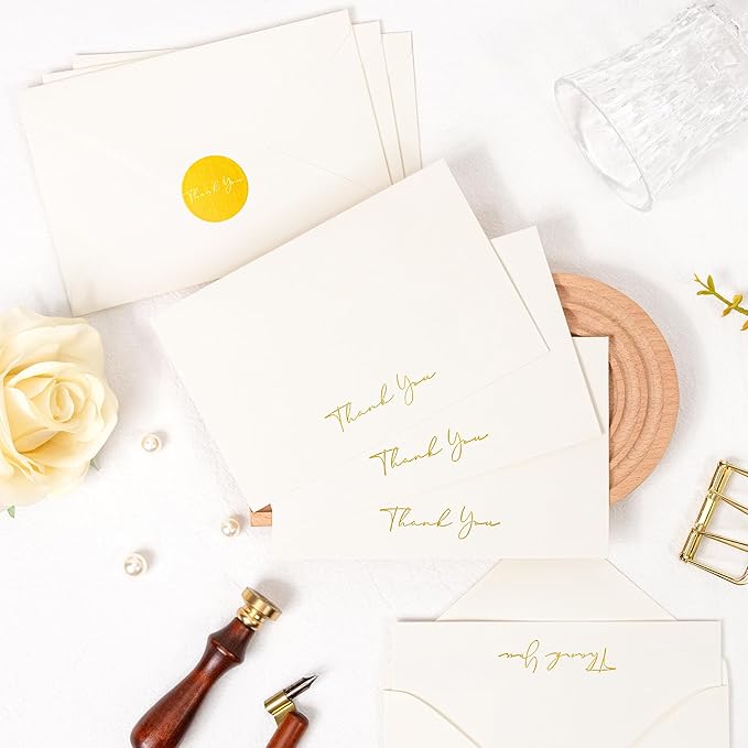 Crisky 50 Pack Thank You Cards With Envelopes & Stickers, Printable Ivory Bridal Shower Graduation Thank You Cards Small Business, Wedding Baby Shower Birthday Funeral Notes Bulk
