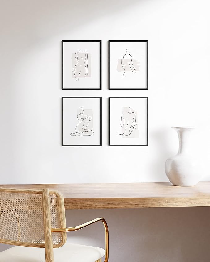 HAUS AND HUES 11x14 Black Oak Frame Set of 4 - Wooden Poster Holders, Rustic Wall Display