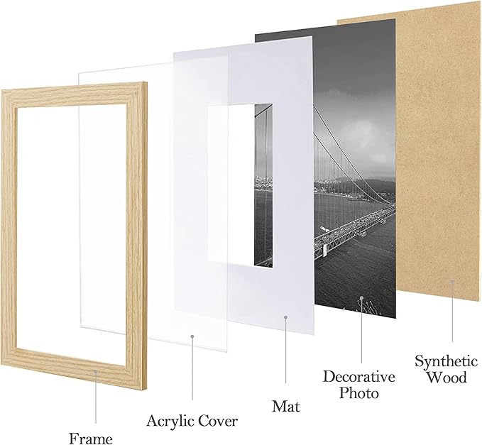 eletecpro 12x12 Picture Frames Set of 9 with Mat for 8x8 Photos or without Mat for 12x12, Square Gallery Wall Decor Collage for Picture Display, Natural Frame Set for Wall Hanging