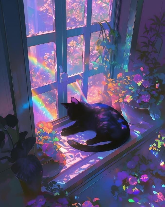 Mosaflare Paint by Numbers for Adults Beginner, Black Cat Adult Paint by Number Kits on Canvas, DIY Window Scenery Acrylic Oil Easy Painting by Numbers for Home Wall Decor 16X20 inch (Without Frame)