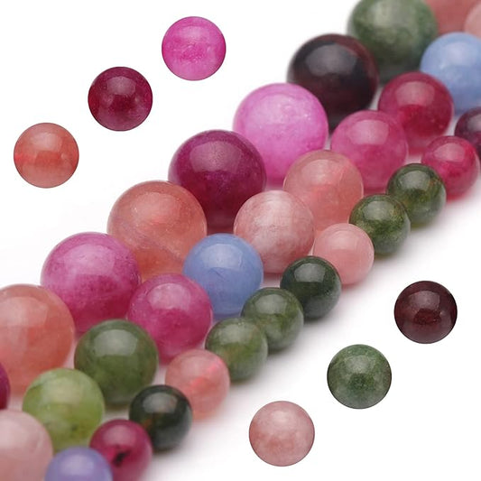 Youngbling Natural Gemstone Beads for Jewelry Making,8mm Tourmaline Polished Round Smooth Stone Beads for Bracelet Necklace 15 Inch