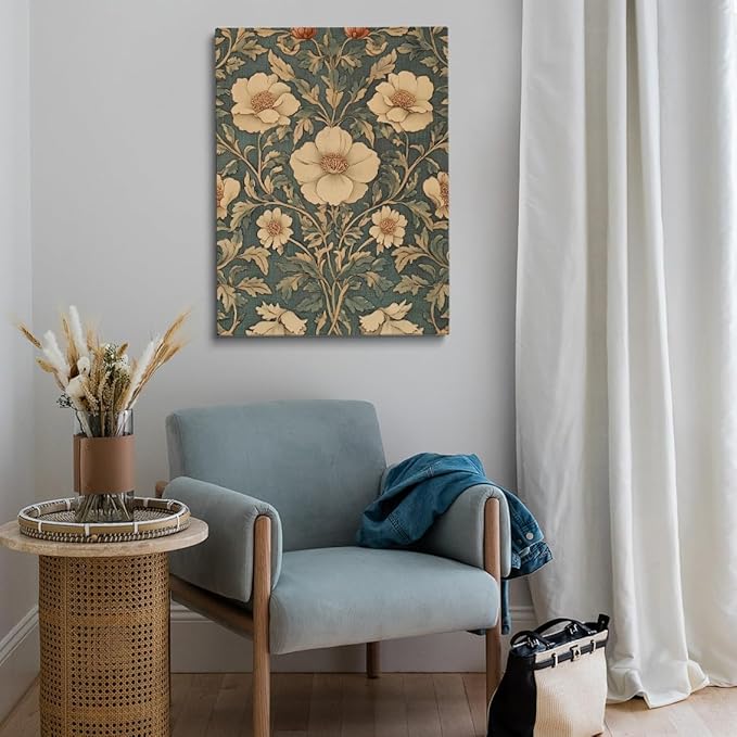 William Morris Wall Art,Floral Pattern Vintage Poster Wall Decor,Vintage Wall Art Vintage Canvas Poster William Morris Floral Art Minimalist Decor for Home Office Living Room 12x16in Frame wall art