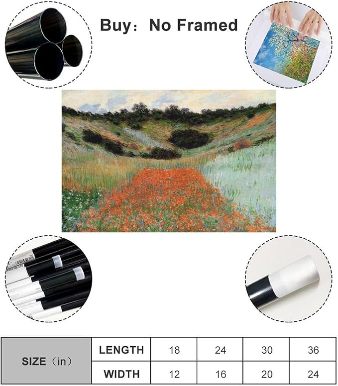 40+ Monet Famous Print Posters Poppy Field in A Hollow near Giverny by Claude Monet Impressionism Canvas Poster Bedroom Decor Print Sports Landscape Office Room Decor Gift Unframe 24×36inch(60×90cm)