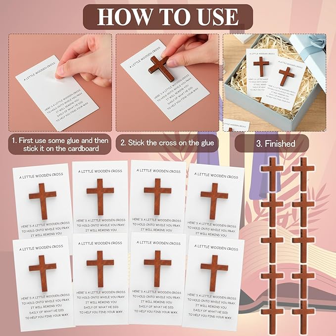 Bucherry 60 Set Pocket Hug Token Bulk Hug Greeting Cards with Mini Wooden Cross Greeting Cards Keepsake Exchange Card Relationship Gift for Friends Colleagues Family Christians Church Gifts (White)