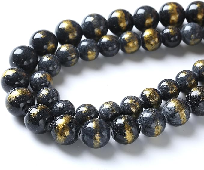 36pcs 10mm Natural Blue Black Lapis Lazuli Jade Beads for Jewelry Making Round Loose Beads DIY Bracelets Necklaces Energy Healing Stone Beads 15"(10mm, Blue Black Lapis Lazuli Jade)