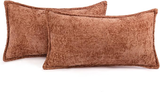 Pack of 2 Burnt Orange Fall Decorative Throw Pillow Covers 12x20 Cozy Soft Chenille Accent Vintage Rectangular Lumbar Couch Pillow Covers for Home Decor Bed Sofa Living Room