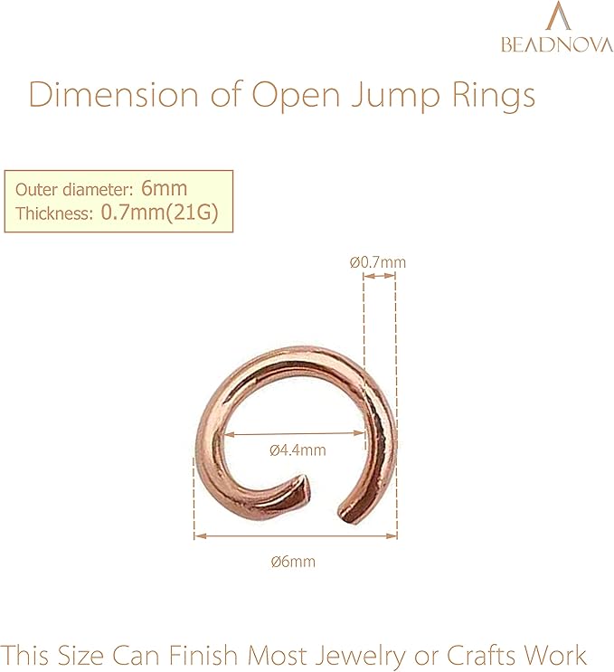 BEADNOVA 6mm Jump Rings Rose Gold Jump Rings for Keychains Jewelry Makings for Necklace Repair (300Pcs)