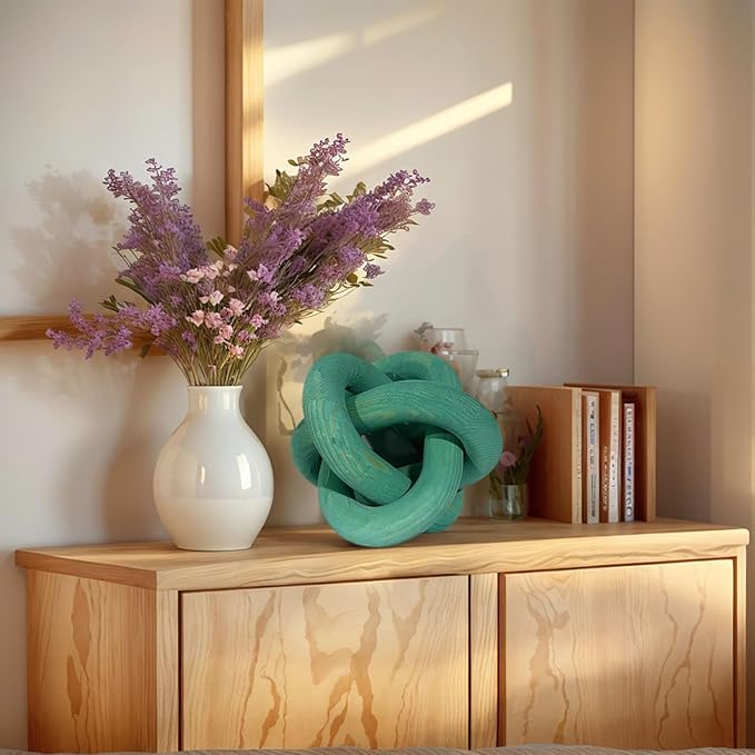 GUDAGUU Wood Knot Decor -Coffee Table Decor Shelf Decor Table Books Hand Carved Home Decoration Boho Country Rustic Modern Shabby Chic Style 3 Link Wooden Knot Chain Link Decor (Green)