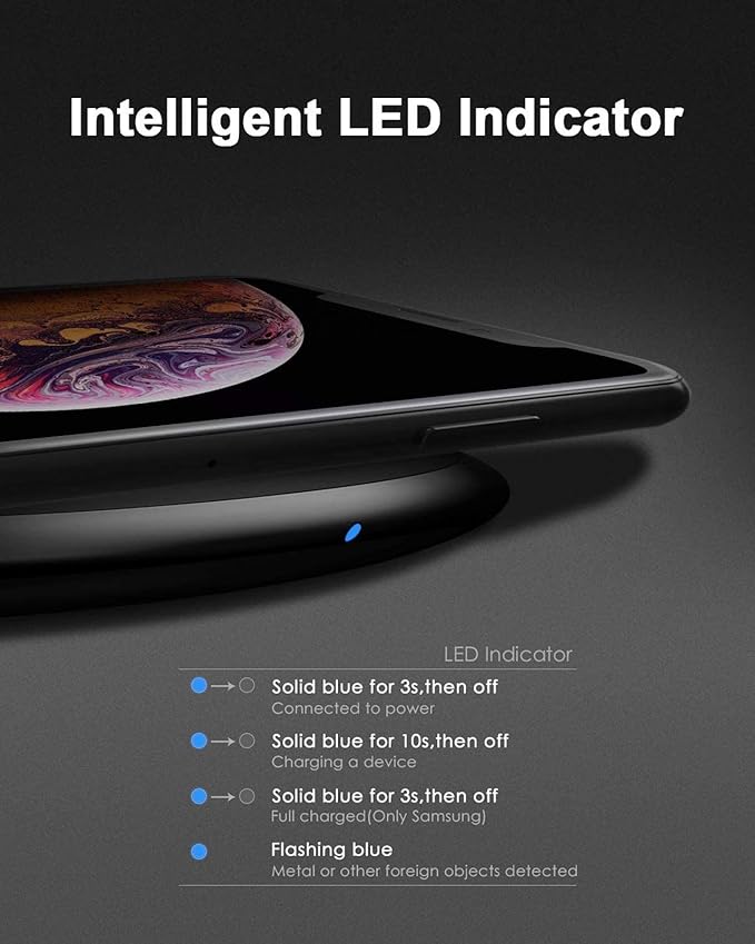 NANAMI Wireless Charger, Qi Certified 15W Max Fast Charging Pad with PD3.0 Adapter USB Phone Charger for iPhone 16/15/14/13/13 Pro/12/11/XS Max,Samsung Galaxy S25/S24/S23/S22/S21/Note 20, Airpods Pro