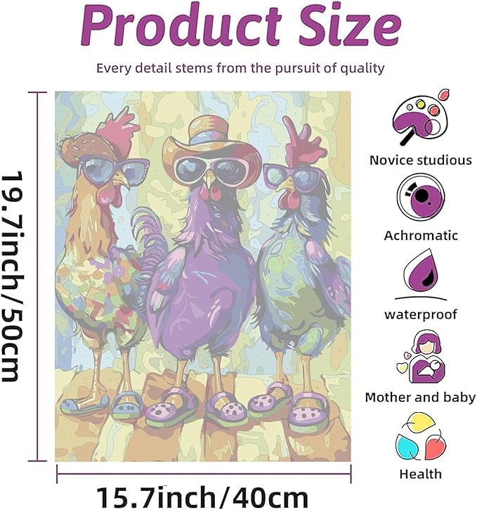 Adult Digital Painting Kit,Abstract Rock Chicken Frameless Beginner DIY Acrylic Watercolor Oil Painting,Animal Digital Painting for Home Wall Decoration and Gifts (16x20 inches)