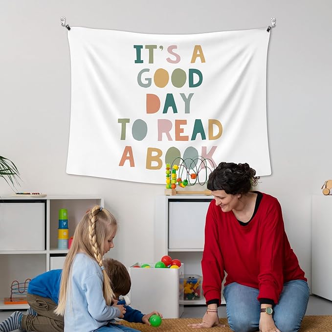 XLDLIOO Boho Classroom Wall Tapestry, It's a Good Day to Read Books Wall Tapestry Hanging for Library, Boho Tapestries Decor Art for Reading Room Corner Nook Classroom 40x30in