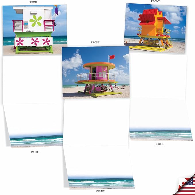 The Best Card Company - 10 All Occasion Blank Cards (4 x 5.12 Inch) - Nautical, Ocean, Sea Life Assortment of Notecards - Life Savers M4946OCB-B1x10